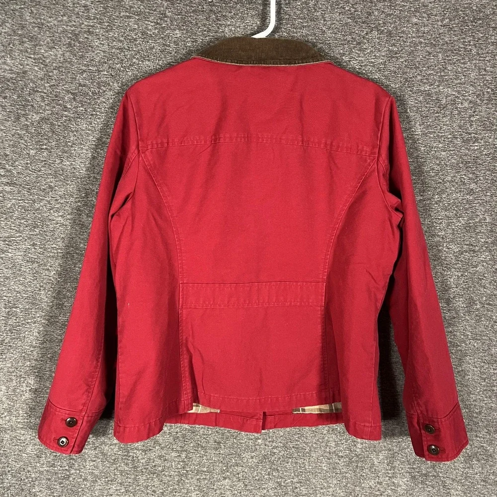 L.L.Bean Jacket Womens XL‎ Petite Red Canvas Corduroy Collar Lined Chore Coat - Picture 5 of 6